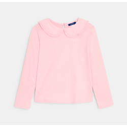 تيشيرت بأكمام طويلة وياقة كلودين، باللون الوردي، للفتيات